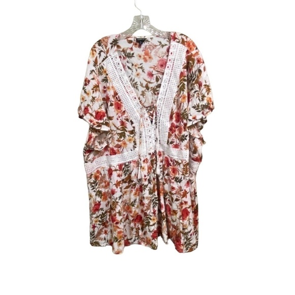 Torrid 6x Babydoll Crinkle Gauze Crochet Inset Lace-Up Top - Picture 4 of 7